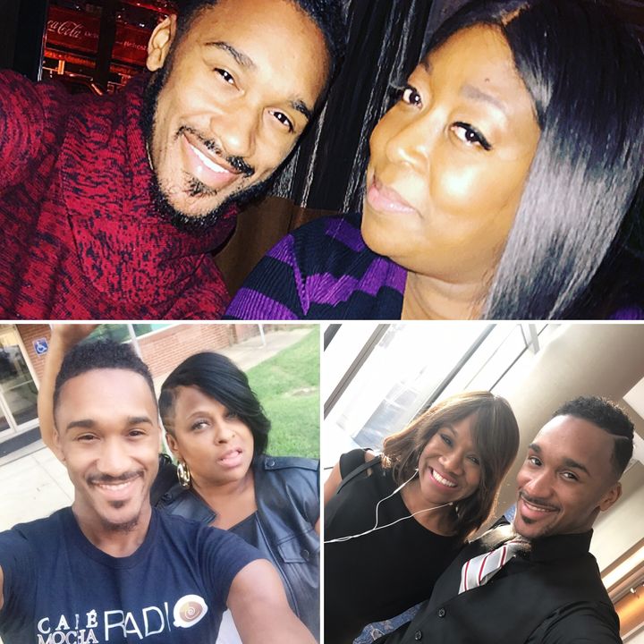 Alex Hill II with Cafe Mocha Radio hosts — Top: Loni Love — Bottom left to right: Hip Hop legend YoYo, and veteran broadcaster Angelique Perrin