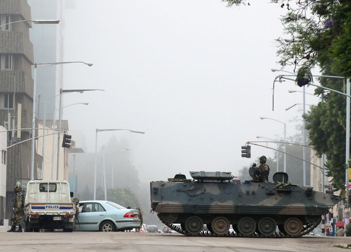 Military vehicles and soldiers patrol the streets in Harareon Wednesday