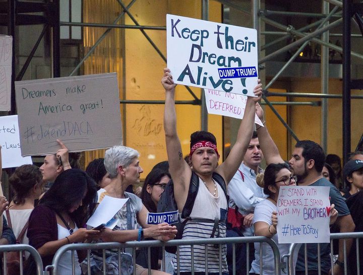 Protesters gather in support of DACA at Trump Tower in New York City.