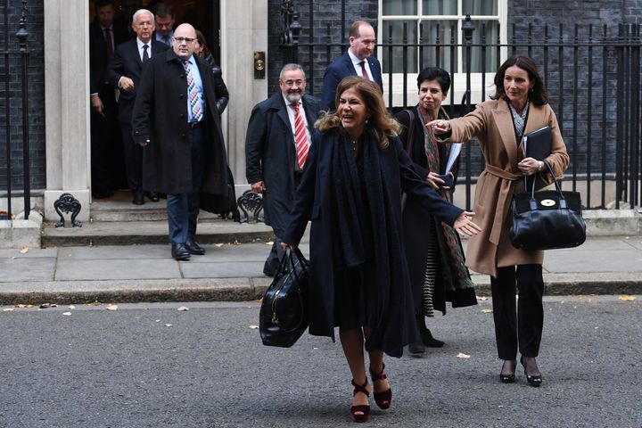 BusinessEurope president Emma Marcegagia (front) and CBI director general Carolyn Fairbairn (right) leaving 10 Downing Street after a meeting between business leaders from Europe and Theresa May.