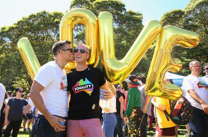 David Bryant and Nick Higgins rejoice in Sydney.