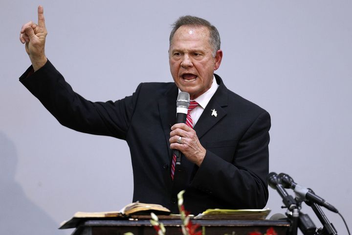 Roy Moore, the Republican candidate for Senate in Alabama, speaks during a campaign event on Tuesday. 