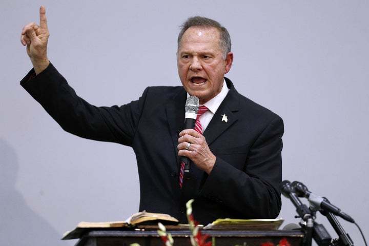 Roy Moore, the Republican candidate for Senate in Alabama, speaks during a campaign event on Tuesday.
