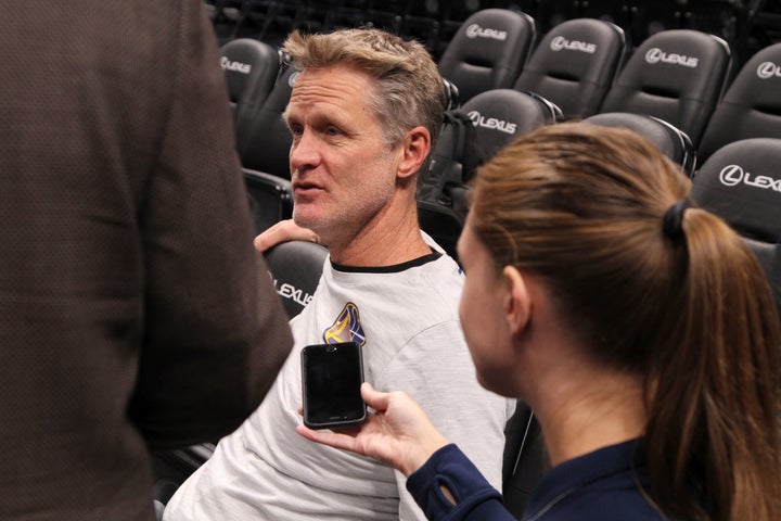 Golden State Warriors Head Coach Steve Kerr addresses the media following the team’s morning shoot around.