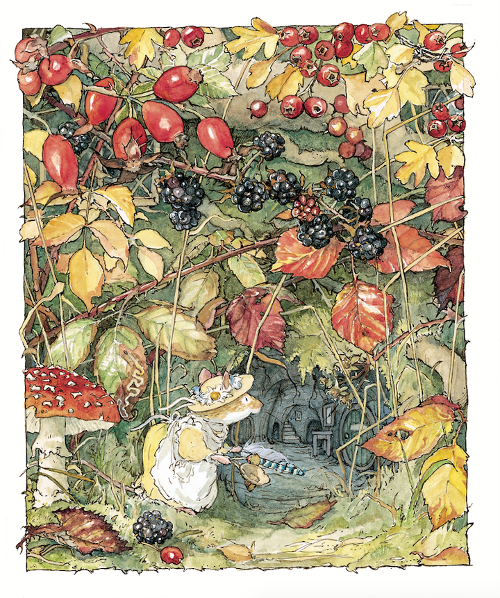 One of Jill Barklem's 'Brambly Hedge' illustrations. Her intricate cross-sections of trees inhabited by mice were much loved.