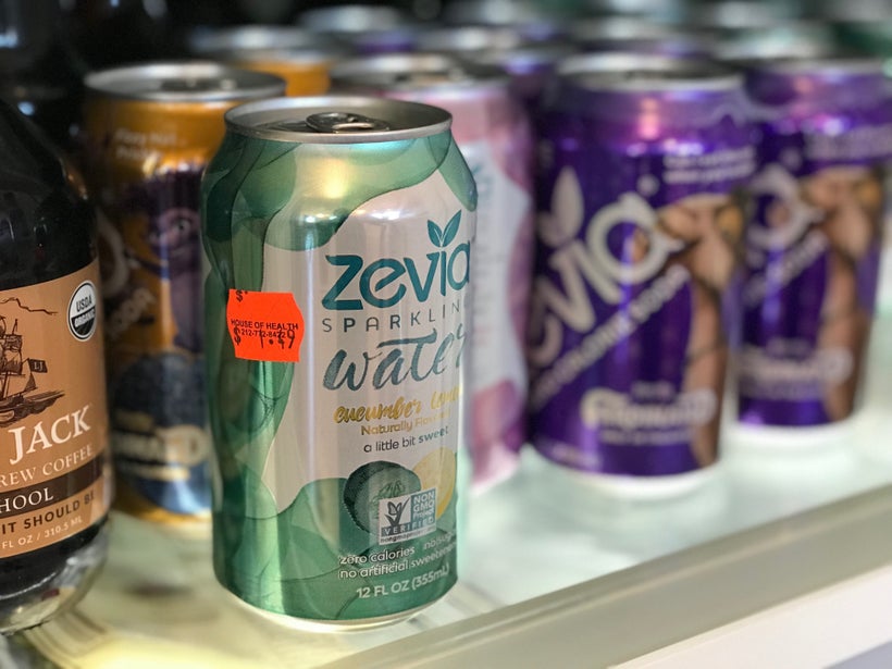 Our fridge, stocked with Zevia.