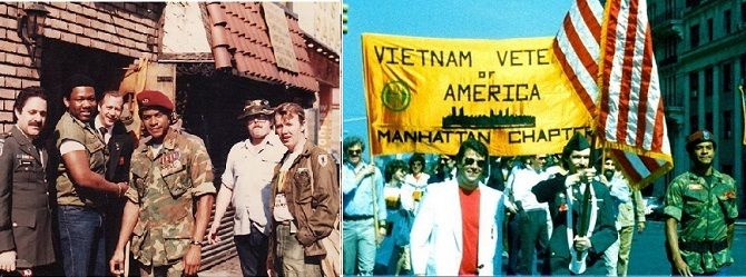 Smallwood (left) with veterans after the Welcome Home Vietnam Veterans Parade, May 7th, 1985, and a proud member of VVA 26 (Vietnam Veterans of America) in 1988.