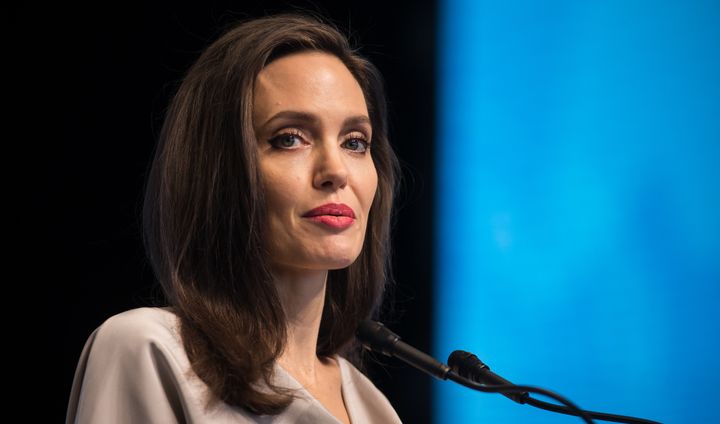 Angelina Jolie gives the keynote speech during the 2017 UN Peacekeeping Defense Ministerial conference in Vancouver.