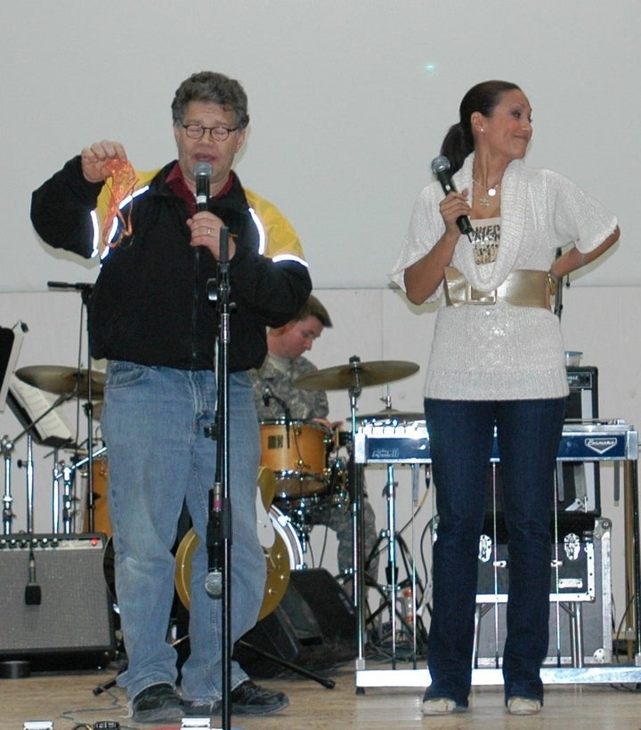 Franken and Tweeden performing a USO skit in Mosul, Iraq, Dec. 16, 2006.