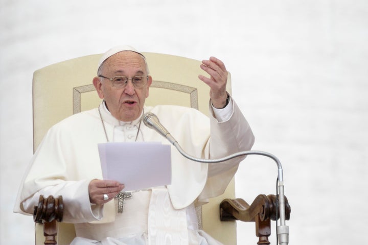 Pope Francis leads his Weekly General Audience in St. Peter's Square in Vatican City, Vatican on November 15, 2017.