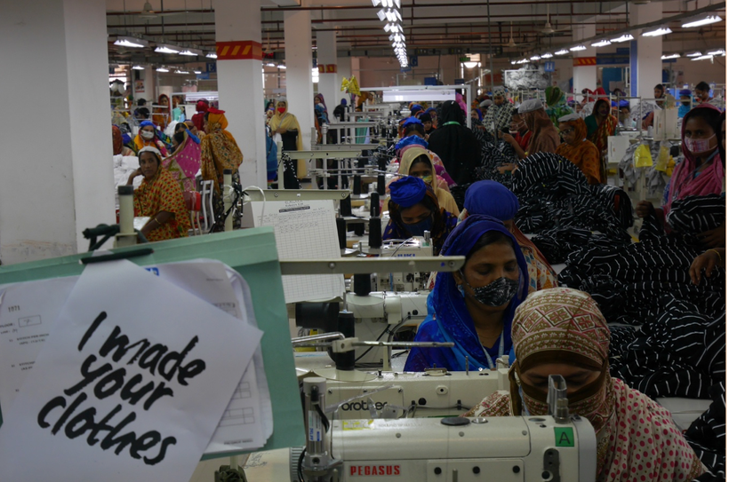 Bangladeshi garment workers engage with #whomademyclothes in Dhaka.