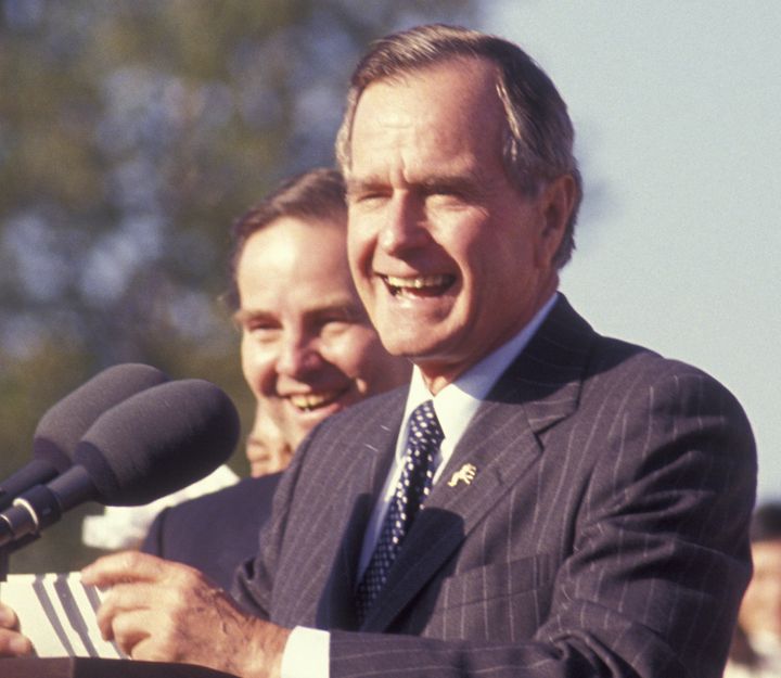 George H.W. Bush attends Campaign Rally on October 22, 1992, at Veterans Field in Ridgewood, New Jersey.
