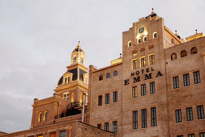 <p>Hotel Emma’s facade maintains original detail from Pearl Brewery. </p>