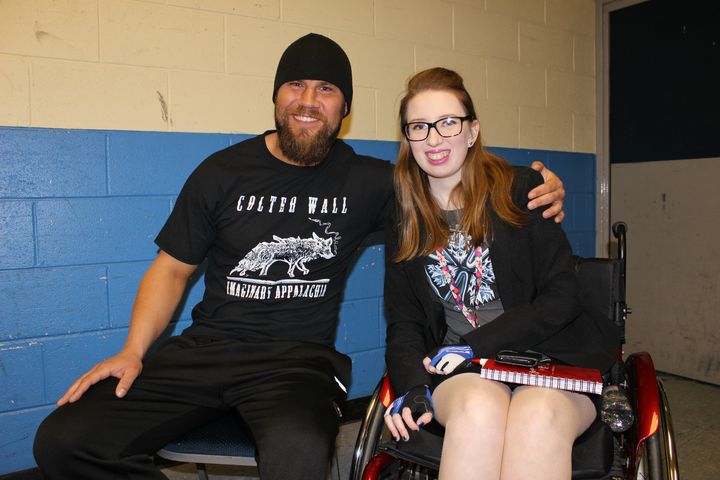 Jessica just after she interviewed WWE wrestling star Curtis Axel