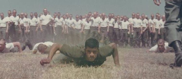 “’The Low Crawl.’ Any candidate that beat me got a weekend pass. No one ever beat me.” Smallwood as an OCS Tactical Officer, Ft. Benning, 1968. 