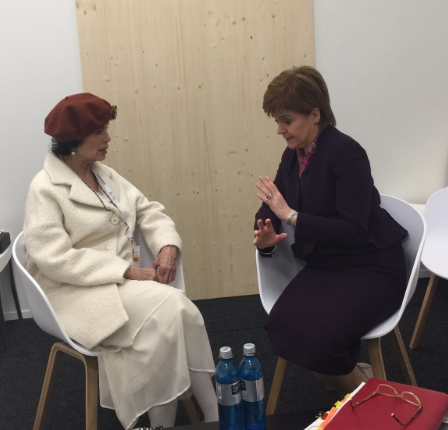 <p>Bianca Jagger and First Minister for Scotland, Nicola Sturgeon at COP 23</p>