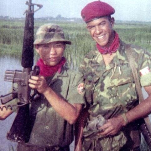 Smallwood with comrade Trung Uy Nguyen Van Dai in Gia Dinh Province, Mekong Delta, 1969.