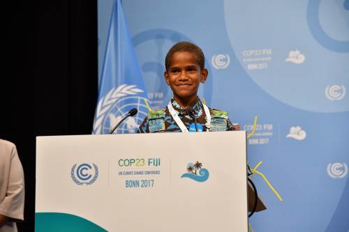 <p>Timoci Naulusala of Naivicula village in Wainibuka, Tailevu opened the high level segment of COP23, November 15th</p>