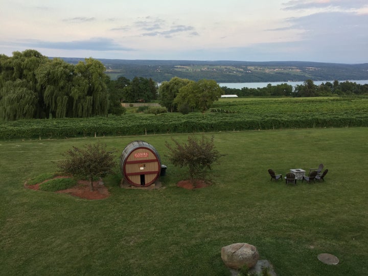 <p>View from deck of Veraison Restaurant - Inn at Glenora Cellars</p>