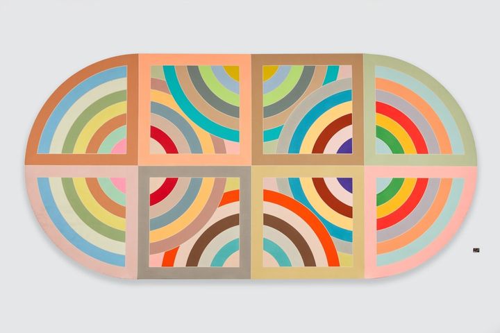 Frank Stella, Hiraqla Variation II, 1968 Magna on canvas, 120 x 240 x 4 inches Private Collection, NY © 2017 Frank Stella / Artists Rights Society (ARS), New York. 