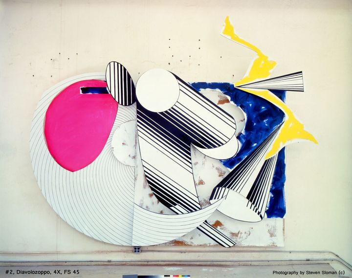 Frank Stella, Diavolozoppo (#2, 4x), 1984 MM on canvas, etched Mg, AI & fiberglass Private Collection, NY © 2017 Frank Stella / Artists Rights Society (ARS), New York.