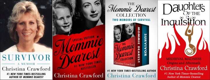 The ebook edition covers of Mommie Dearest, Survivor, The Mommie Dearest Collection, and Daughters of the Inquisition 