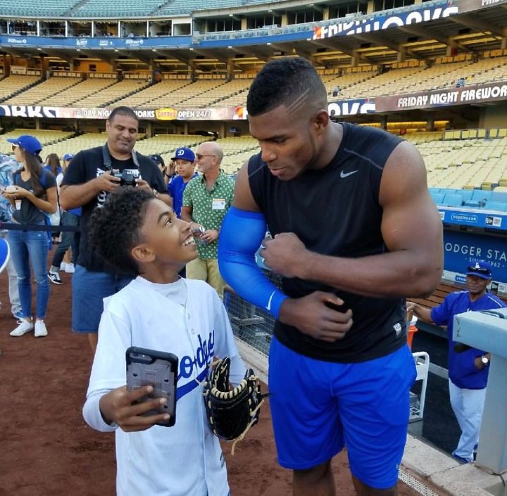 LA Dodger outfielder & Mixed Heritage Day supporter, Yasiel Puig with Black’ish star, Miles Brown