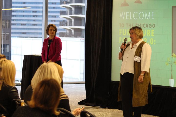 Julie Deignan (CBRE) and Amanda Schneider (CCG) kick off the 2.0 Forum in Chicago.
