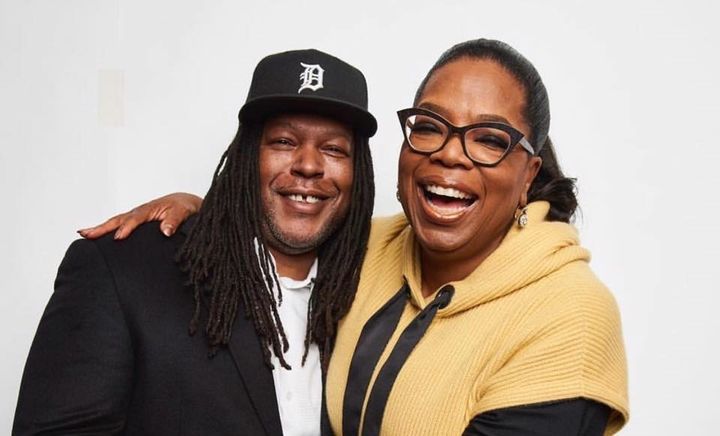Oprah embraces her friend and new consulting producer BMe Genius Shaka Senghor 