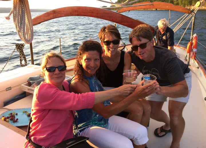 <p>Stefani (author in blue) & friends on the True Love</p>