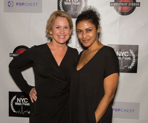 Actress Anne Howard (L) and NYC Web Fest Founder Lauren Atkins(R) pose on the red carpet at this years NYC Web Fest award ceremony.