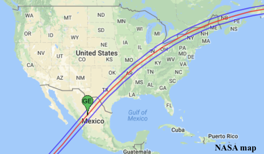 The path the shadow of the moon will take during the 2024 solar eclipse.