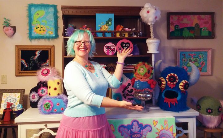 Bakesale creator Jenny Harada shows off the art she is selling to raise money for Hurricane Maria victims in Puerto Rico.