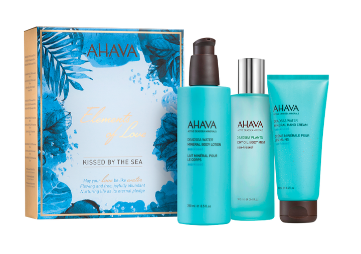 <p>Kissed by the Sea Collection from <a href="https://www.ahava.com/kissed-by-the-sea" target="_blank" role="link" rel="nofollow" class=" js-entry-link cet-external-link" data-vars-item-name="AHAVA" data-vars-item-type="text" data-vars-unit-name="5a11a9b1e4b023121e0e93cf" data-vars-unit-type="buzz_body" data-vars-target-content-id="https://www.ahava.com/kissed-by-the-sea" data-vars-target-content-type="url" data-vars-type="web_external_link" data-vars-subunit-name="article_body" data-vars-subunit-type="component" data-vars-position-in-subunit="8">AHAVA</a>.</p>