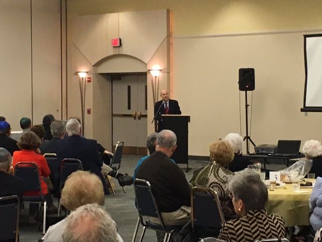 <p>Ambassador Akbar Ahmed delivers a Shabbat dinner lecture at Temple Beth Ami in Rockville Md. on Friday, October 20, discussing the importance of strengthening Jewish-Muslim relations through understanding and friendship. </p>