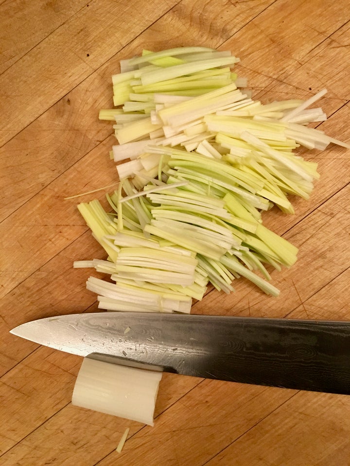 <p>Leek, nearly julienned</p>