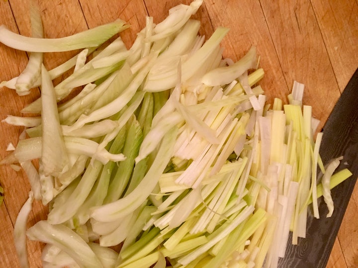 <p>Fennel added to the leek</p>