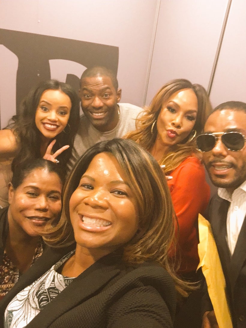 Say Cheese: Alonda Thomas and the cast of Bobbi Kristina” on the way to the Build Series interview in New York (Clockwise fro