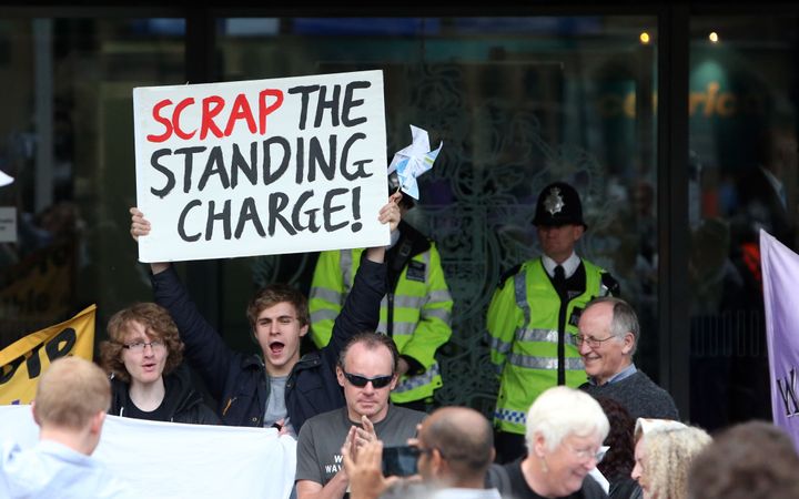 Protesters hold a demonstration outside a Centrica AGM in central London