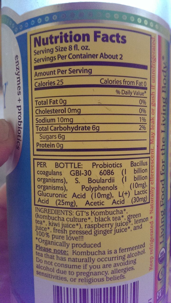 GT’s ingredients label on the back of the bottle.