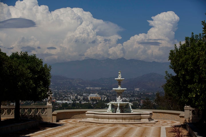 A fountain stands overlooking the valley at the former convent in Los Angeles.