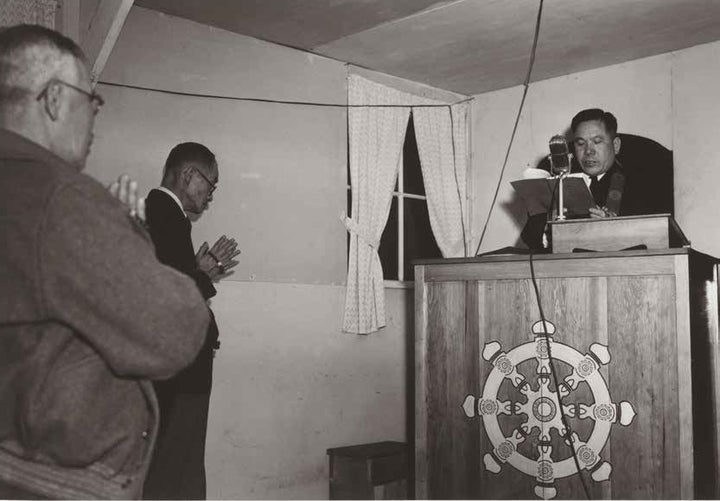Buddhist service at Manzanar Relocation Center in California where many Japanese Americans were incarcerated during the Second World War 1943.