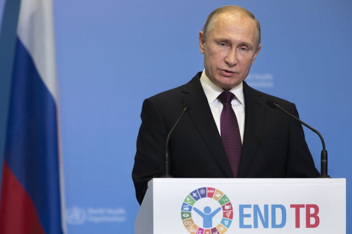 Russian President Vladimir Putin speaks Thursday before the Global Ministerial Conference held by the World Health Organization in Moscow. The conference this year was dedicated to the tuberculosis epidemic.