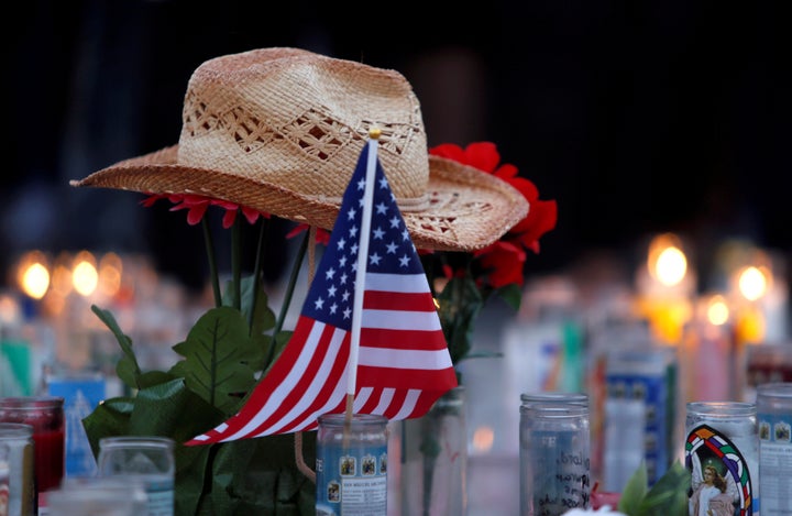 A makeshift memorial in Las Vegas a week after the Oct. 1 mass shooting that left 58 people dead.