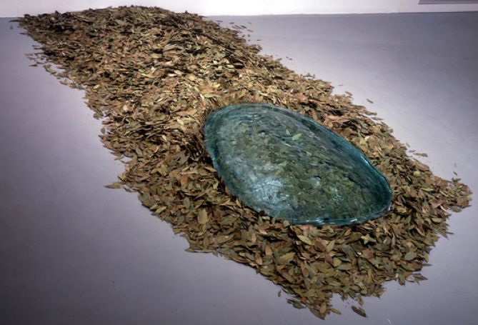 Giuseppe Penone, Unghia e foglie di alloro (Fingernail and Laurel Leaves), 1989, laurel leaves, glass Installation dimensions variable glass object: approx. 135 x 101 x 18 cm / 53 1/8 x 39 3/4 x 7 1/8 in
