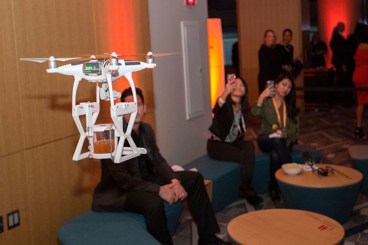 <p>Drone cocktails at the grand opening of the Marriott Marquis Chicago.</p>
