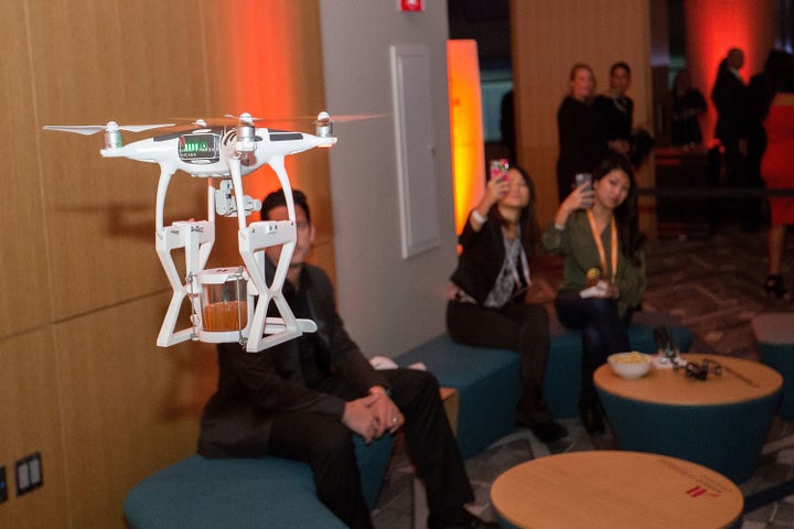 Drone cocktails at the grand opening of the Marriott Marquis Chicago.