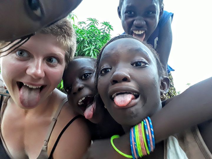 Elise with her host family in Senegal. 