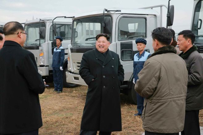 Kim Jong-un, the chairman of the Workers' Party of Korea, inspected Sungri Motor Plant in Tokchon, North Korea, reported Rodong Sinmun on Tuesday while Trump administration placed North Korea back on the list of state sponsors of terrorism./ Source: Yonhap News