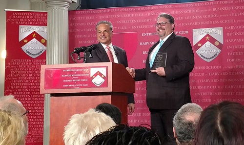 Business Expert Forum Host Clint Arthur honors Ed Bensigner at Business Expert Forum at Harvard Faculty Club